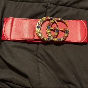 Fashion Dress Belt Red with Gold and Blue Accents